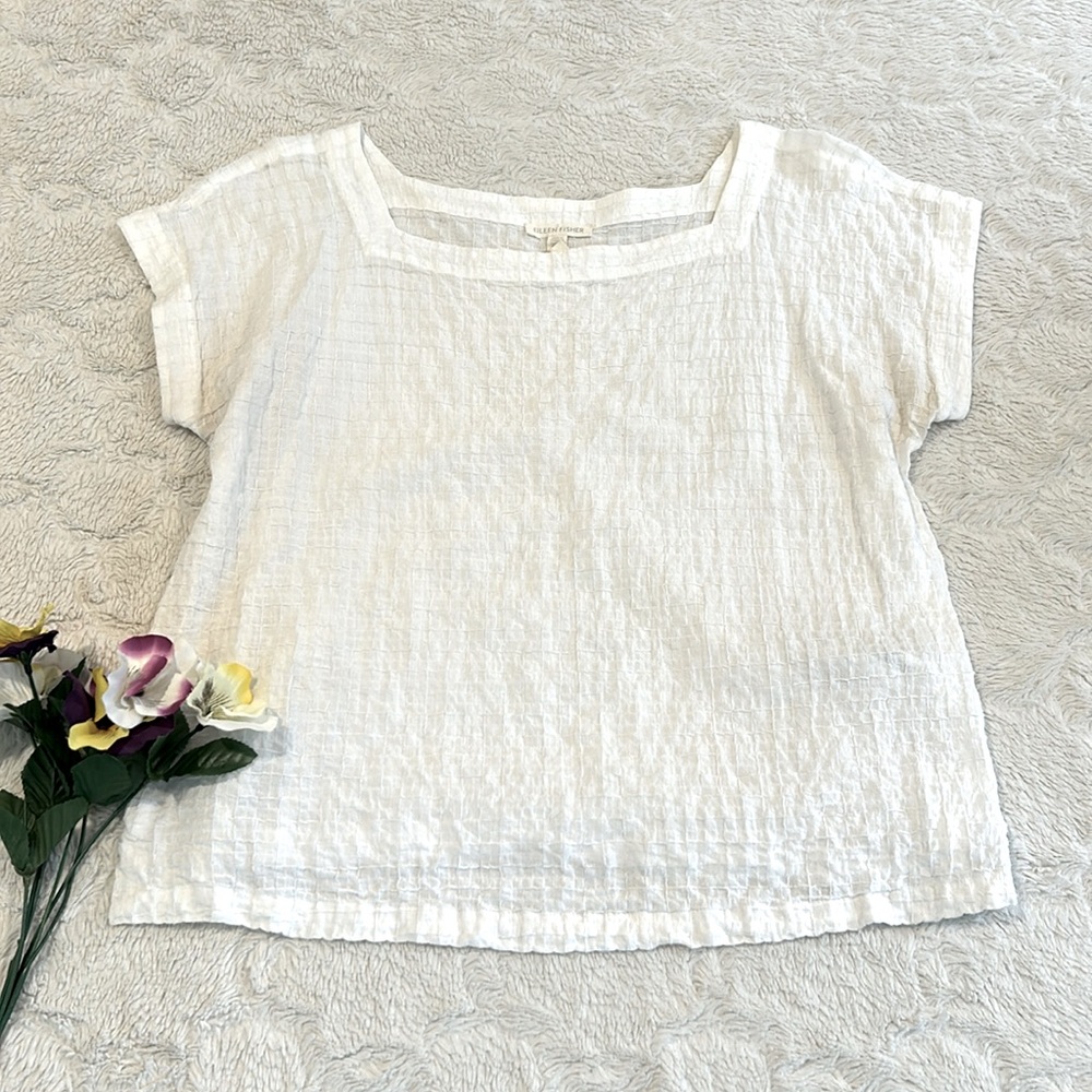 Eileen Fisher White Short Sleeved Blouse